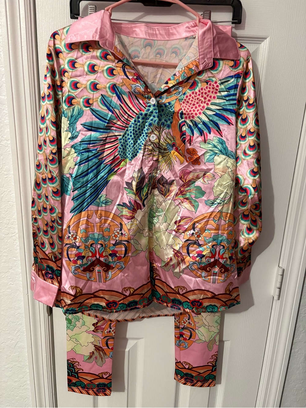 Silky Pink Multicolor Printed Legging Set